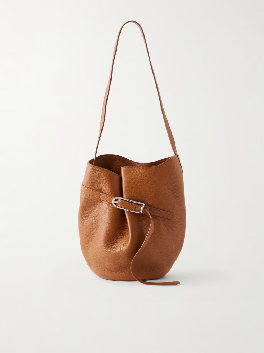 Liffner Belted Brown Leather Shoulder Bucket Bag